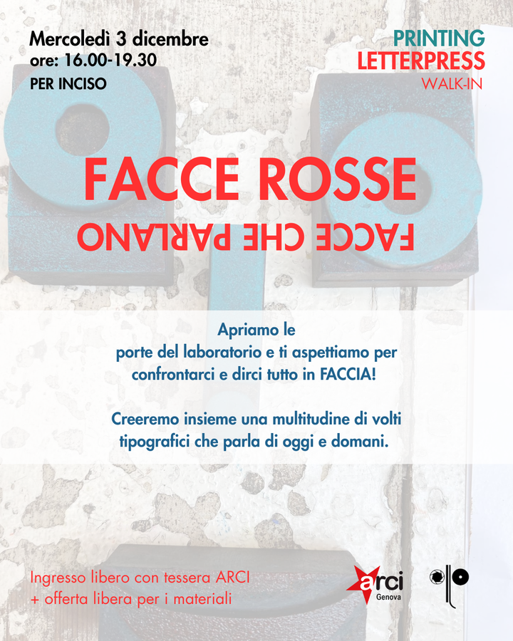 Facce Rosse, laboratorio di Printing letter press a cura di PER INCISO